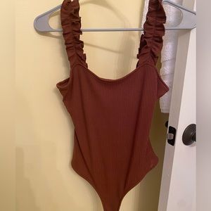 Brown Ruffled Tank Top Bodysuit
